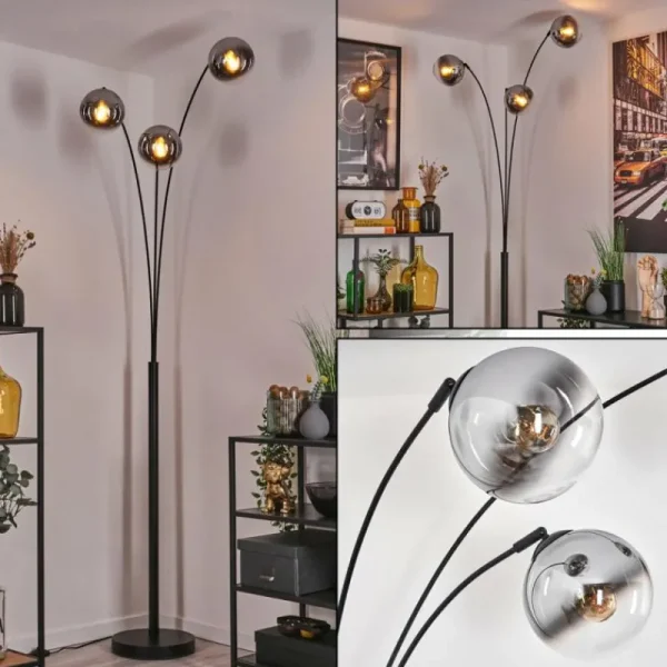 hofstein Gastor Lampadaire Noir, 3 lumières* Lampes En Verre