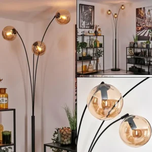 hofstein Gastor Lampadaire Noir, 3 lumières* Lampes En Verre