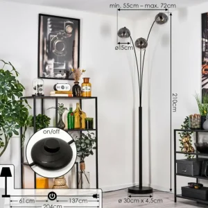 hofstein Gastor Lampadaire Noir, 3 lumières* Lampes Modernes