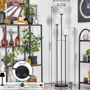 hofstein Gastor Lampadaire Noir, 3 lumières* Lampes En Verre