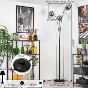 hofstein Gastor Lampadaire Noir, 3 lumières* Lampes En Verre