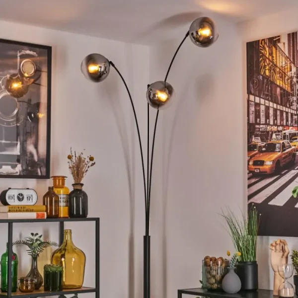 hofstein Gastor Lampadaire Noir, 3 lumières* Lampes En Verre