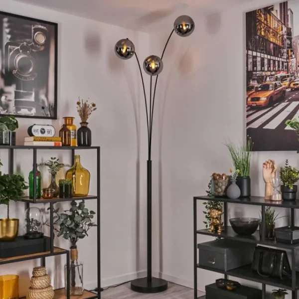 hofstein Gastor Lampadaire Noir, 3 lumières* Lampes En Verre