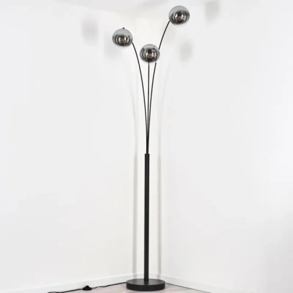 hofstein Gastor Lampadaire Noir, 3 lumières* Lampes En Verre