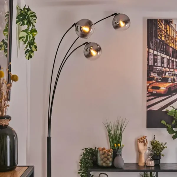 hofstein Gastor Lampadaire Noir, 3 lumières* Lampes En Verre