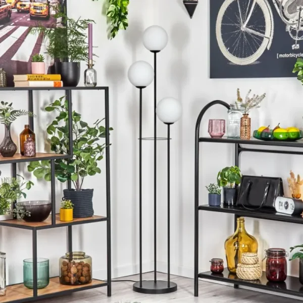 hofstein Gastor Lampadaire Noir, 3 lumières* Lampes En Verre