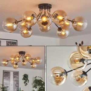 hofstein Gastor Plafonnier 83 cm Ambre, Clair, 10 lumières* Lampes En Verre