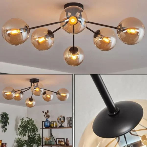 hofstein Gastor Plafonnier 74 cm Ambre, Clair, 6 lumières* Lampes En Verre