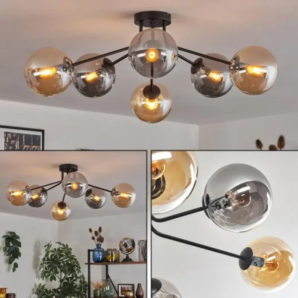 hofstein Gastor Plafonnier 74 cm Ambre, Fumé, 6 lumières* Lampes Modernes