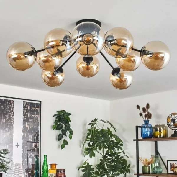 hofstein Gastor Plafonnier 83 cm Ambre, 10 lumières* Lampes En Verre