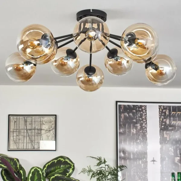 hofstein Gastor Plafonnier 83 cm Ambre, Clair, 10 lumières* Lampes En Verre