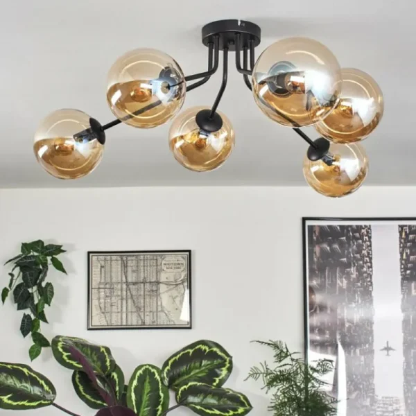 hofstein Gastor Plafonnier 74 cm Ambre, Clair, 6 lumières* Lampes En Verre