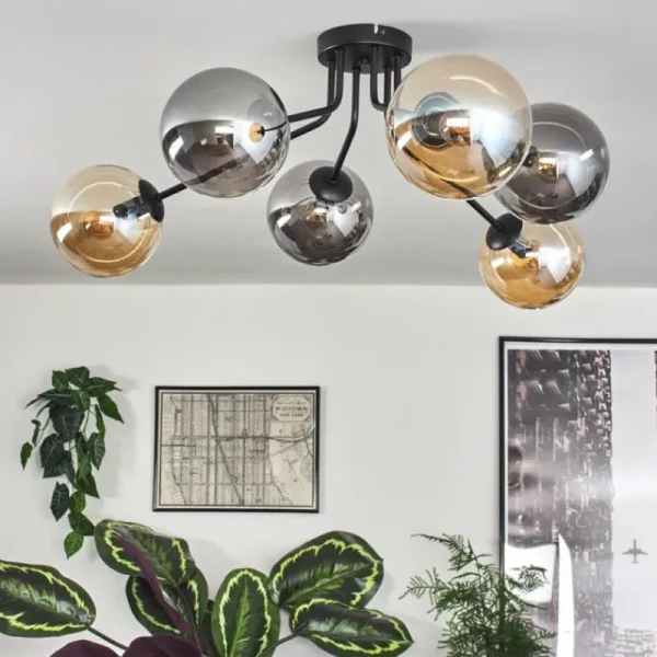 hofstein Gastor Plafonnier 74 cm Ambre, Fumé, 6 lumières* Lampes Modernes