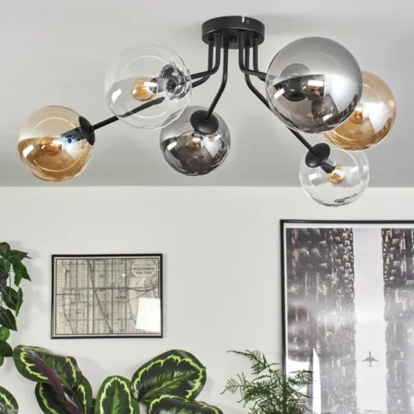 hofstein Gastor Plafonnier 74 cm Ambre, Clair, Fumé, 6 lumières* Lampes Modernes