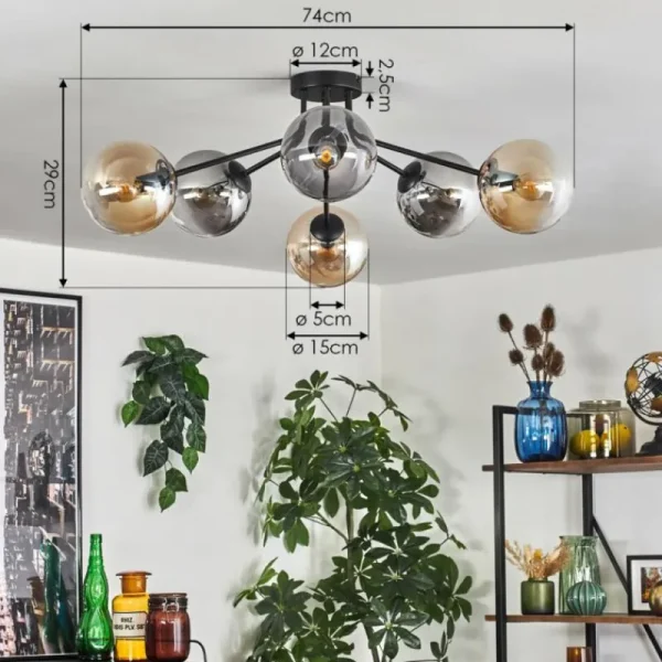 hofstein Gastor Plafonnier 74 cm Ambre, Clair, Fumé, 6 lumières* Lampes Modernes