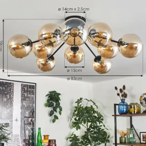 hofstein Gastor Plafonnier 83 cm Ambre, 10 lumières* Lampes En Verre