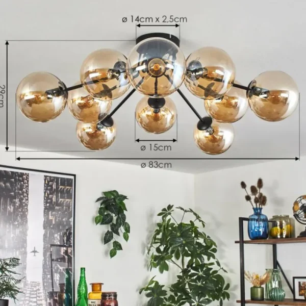 hofstein Gastor Plafonnier 83 cm Ambre, 10 lumières* Lampes En Verre