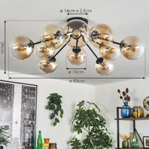 hofstein Gastor Plafonnier 83 cm Ambre, Clair, 10 lumières* Lampes En Verre