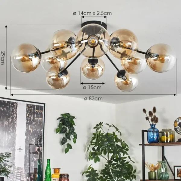 hofstein Gastor Plafonnier 83 cm Ambre, Clair, 10 lumières* Lampes En Verre
