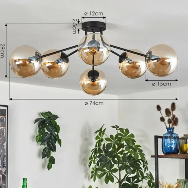 hofstein Gastor Plafonnier 74 cm Ambre, Clair, 6 lumières* Lampes En Verre