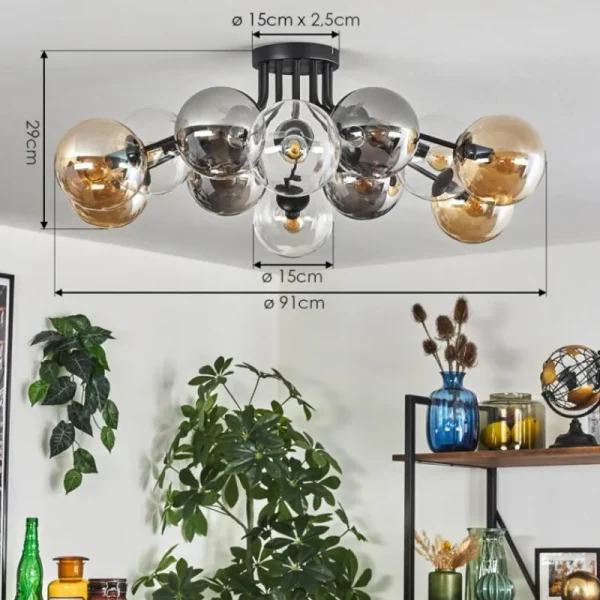 hofstein Gastor Plafonnier 91 cm Ambre, Clair, Fumé, 12 lumières* Lampes Modernes
