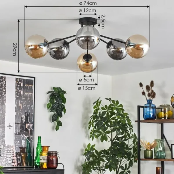 hofstein Gastor Plafonnier 74 cm Ambre, Fumé, 6 lumières* Lampes Modernes