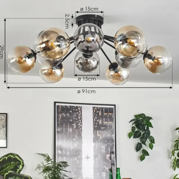 hofstein Gastor Plafonnier 91 cm Ambre, Clair, Fumé, 12 lumières* Lampes Modernes