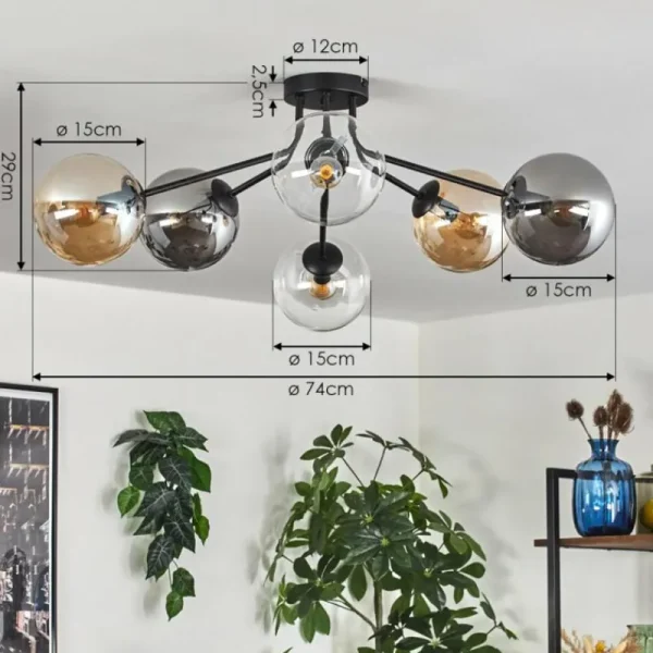hofstein Gastor Plafonnier 74 cm Ambre, Clair, Fumé, 6 lumières* Lampes Modernes