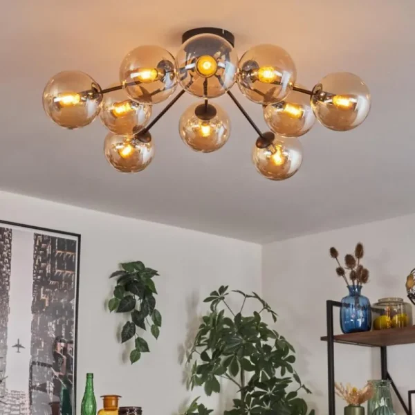 hofstein Gastor Plafonnier 83 cm Ambre, 10 lumières* Lampes En Verre