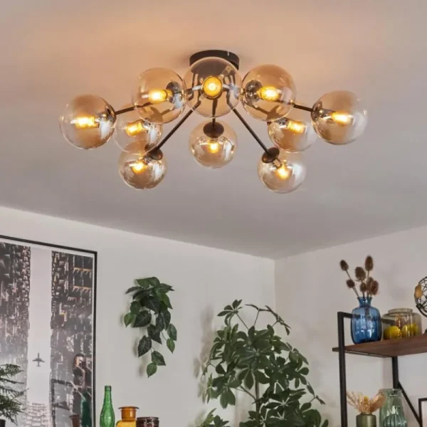 hofstein Gastor Plafonnier 83 cm Ambre, Clair, 10 lumières* Lampes En Verre