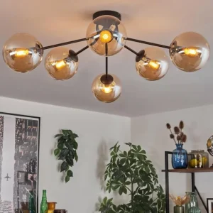 hofstein Gastor Plafonnier 74 cm Ambre, Clair, 6 lumières* Lampes En Verre