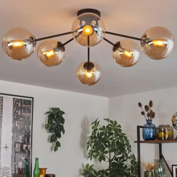 hofstein Gastor Plafonnier 74 cm Ambre, Clair, 6 lumières* Lampes En Verre