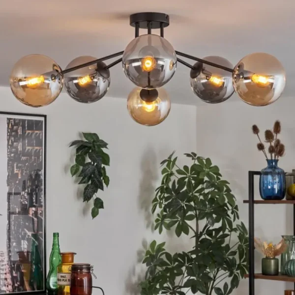 hofstein Gastor Plafonnier 74 cm Ambre, Fumé, 6 lumières* Lampes Modernes