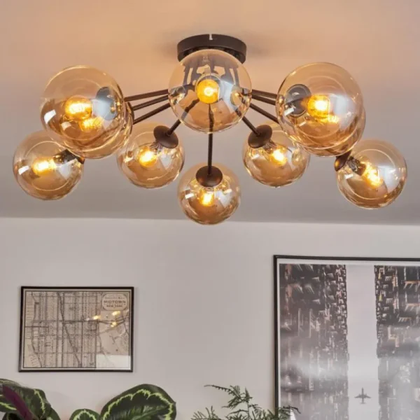 hofstein Gastor Plafonnier 83 cm Ambre, 10 lumières* Lampes En Verre