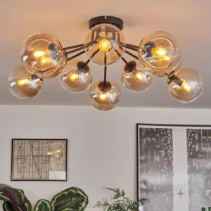 hofstein Gastor Plafonnier 83 cm Ambre, Clair, 10 lumières* Lampes En Verre