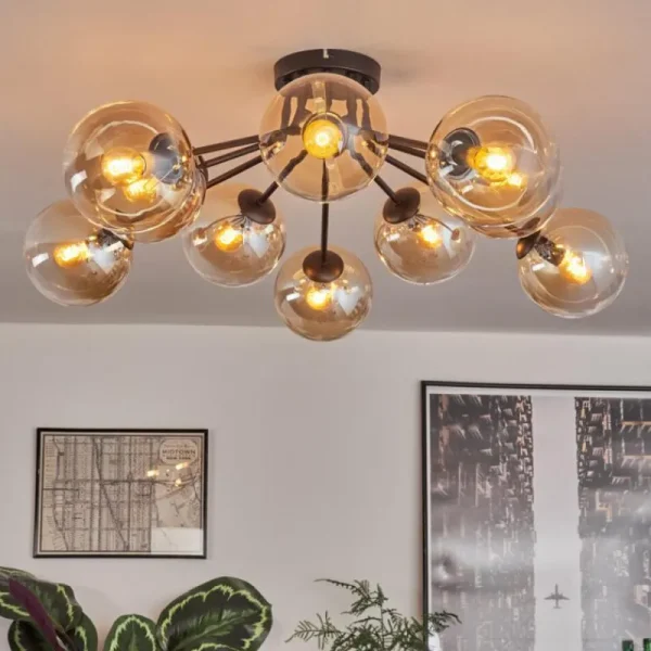 hofstein Gastor Plafonnier 83 cm Ambre, Clair, 10 lumières* Lampes En Verre