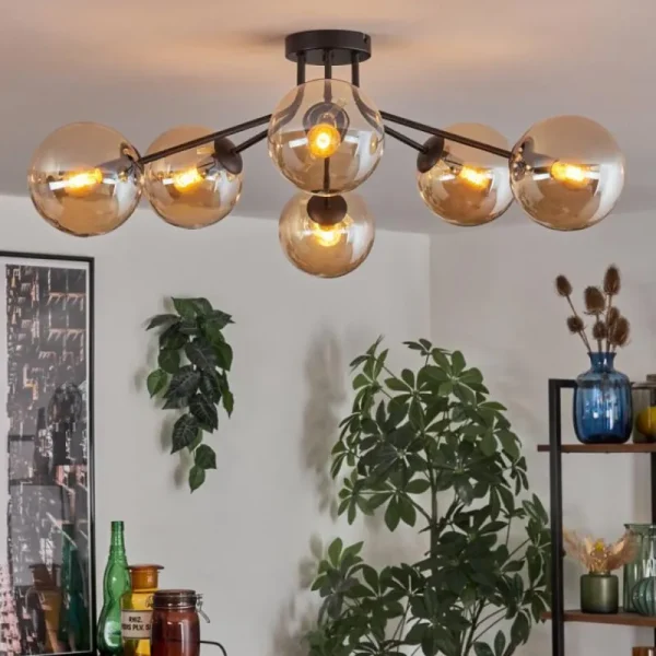 hofstein Gastor Plafonnier 74 cm Ambre, Clair, 6 lumières* Lampes En Verre