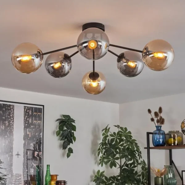 hofstein Gastor Plafonnier 74 cm Ambre, Fumé, 6 lumières* Lampes Modernes