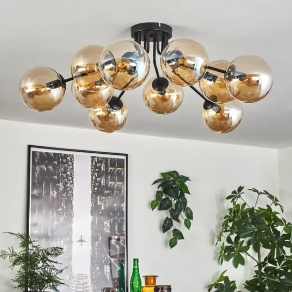 hofstein Gastor Plafonnier 83 cm Ambre, 10 lumières* Lampes En Verre
