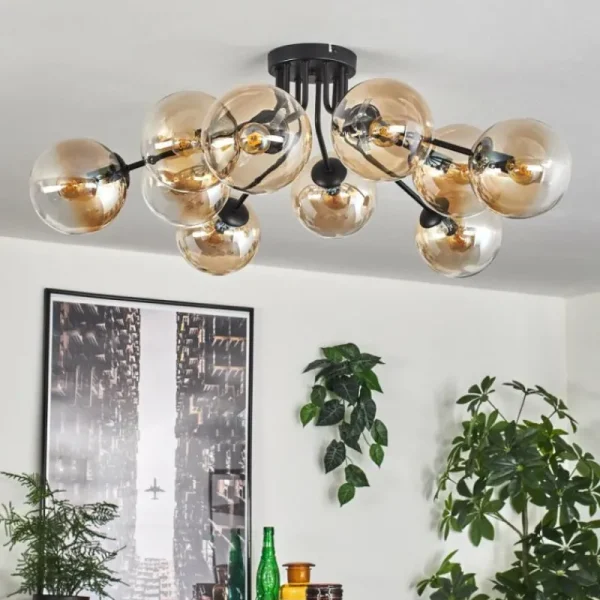 hofstein Gastor Plafonnier 83 cm Ambre, Clair, 10 lumières* Lampes En Verre