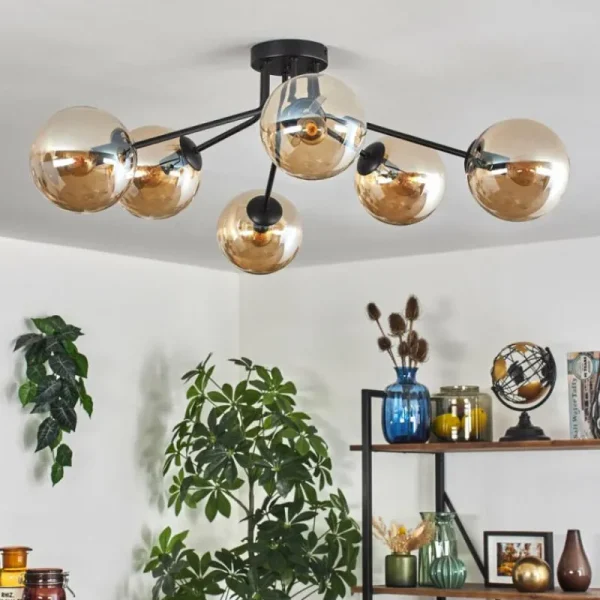 hofstein Gastor Plafonnier 74 cm Ambre, Clair, 6 lumières* Lampes En Verre