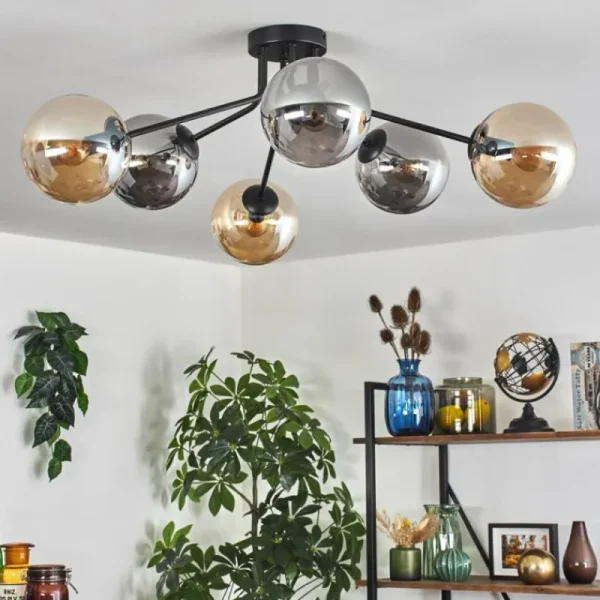 hofstein Gastor Plafonnier 74 cm Ambre, Fumé, 6 lumières* Lampes Modernes