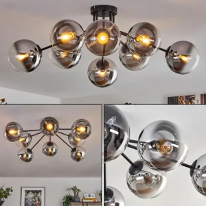 hofstein Gastor Plafonnier 87 cm Chrome, Clair, 8 lumières* Lampes En Verre