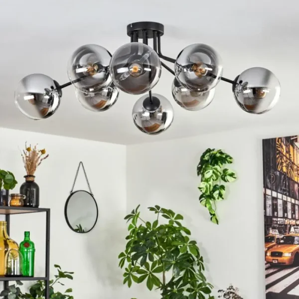 hofstein Gastor Plafonnier 87 cm Chrome, Clair, 8 lumières* Lampes En Verre