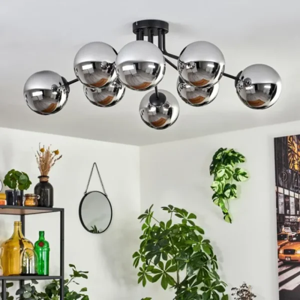 hofstein Gastor Plafonnier 87 cm Chrome, 8 lumières* Lampes En Verre