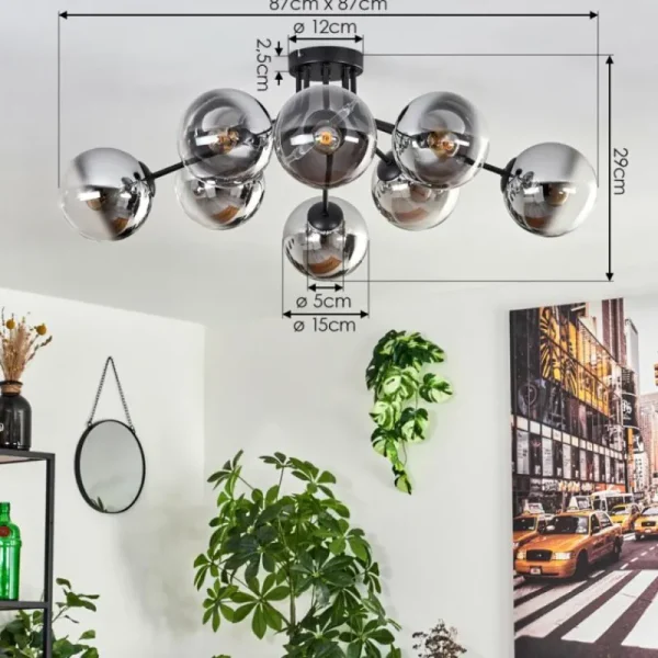 hofstein Gastor Plafonnier 87 cm Chrome, Clair, 8 lumières* Lampes En Verre