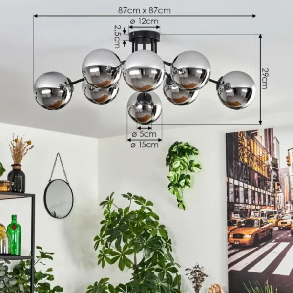 hofstein Gastor Plafonnier 87 cm Chrome, 8 lumières* Lampes En Verre