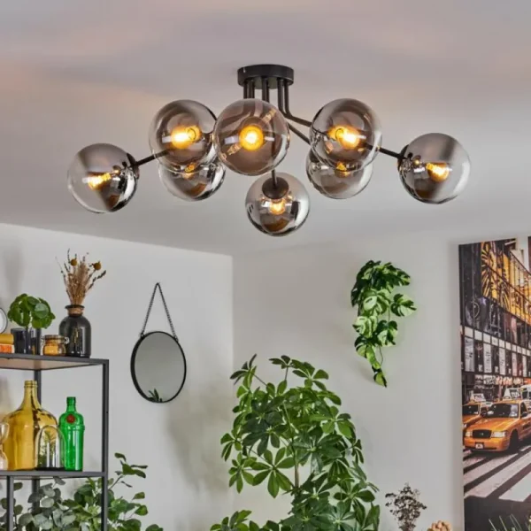 hofstein Gastor Plafonnier 87 cm Chrome, Clair, 8 lumières* Lampes En Verre