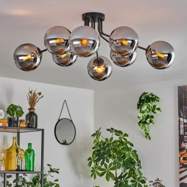 hofstein Gastor Plafonnier 87 cm Chrome, 8 lumières* Lampes En Verre