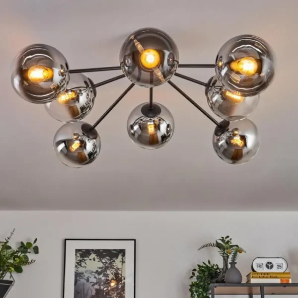 hofstein Gastor Plafonnier 87 cm Chrome, Clair, 8 lumières* Lampes En Verre
